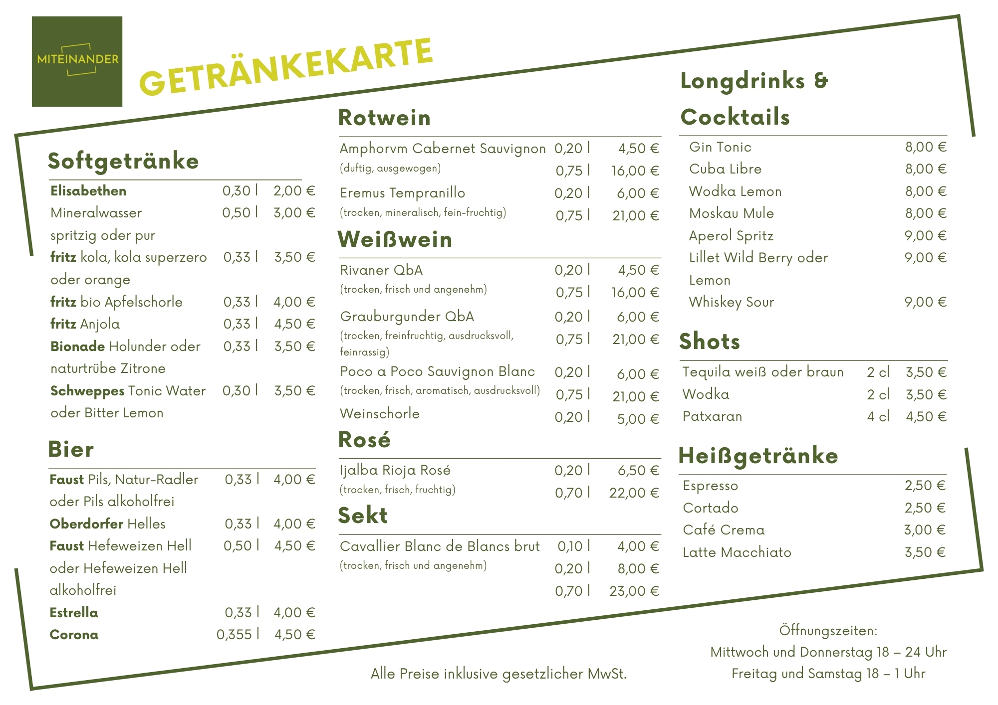 Getränkekarte A4 quer