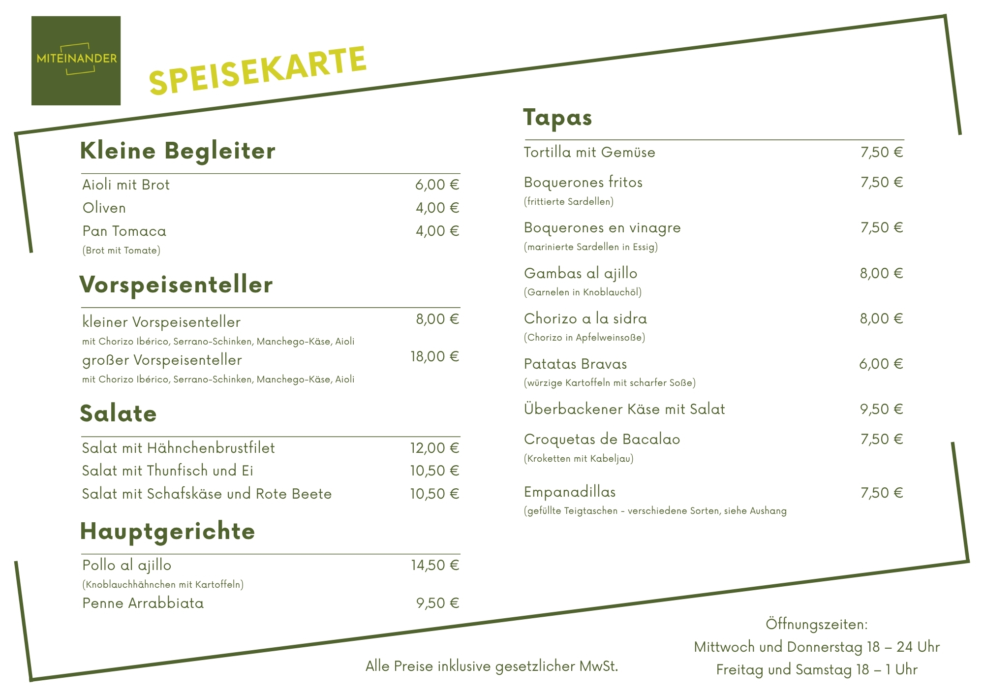 Speisekarte A4 quer